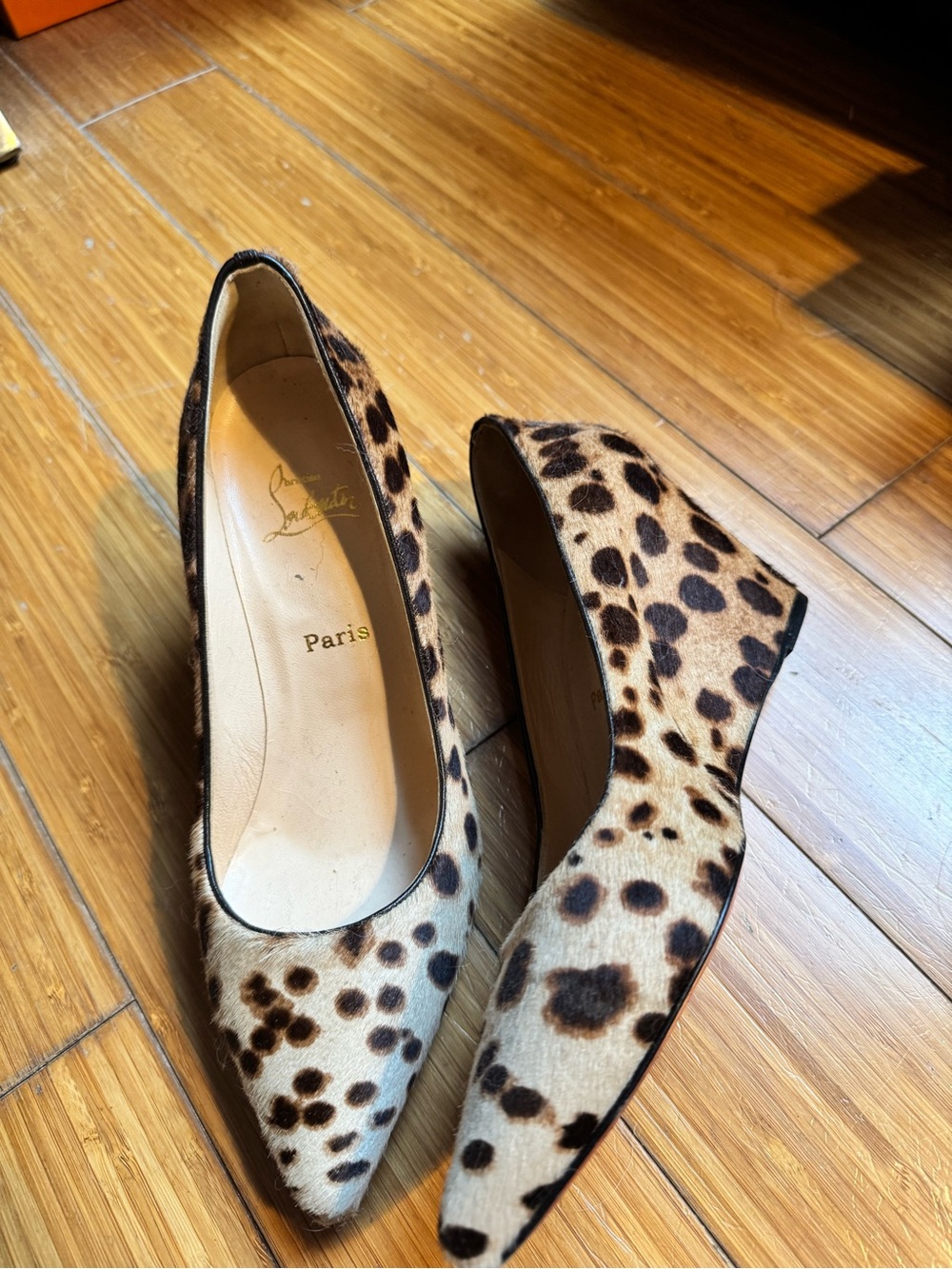 Christian Louboutin Leopard Print Calf Hair Pointed Wedge Pumps - Brown/Black